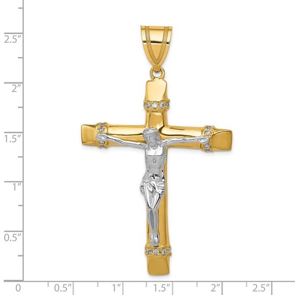 Men's 14k Two Tone Gold & CZ Extra Large Crucifix Pendant, 38 x 64mm - Picture 4 of 5